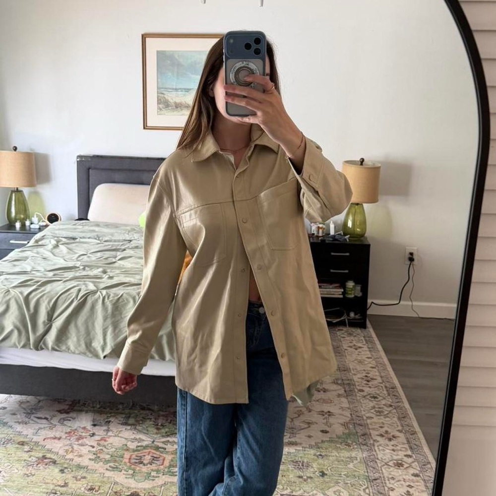 Topshop Light Beige Faux Leather Shirt Jacket